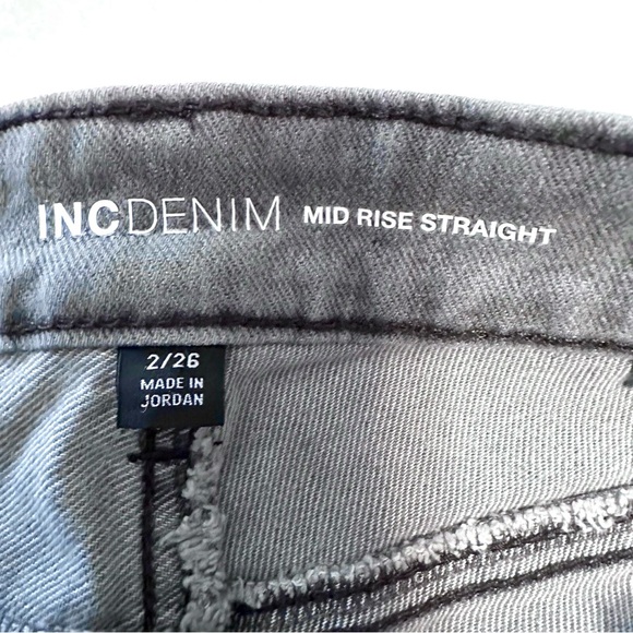 INC Denim Mid Rise Straight Jeans 2/26 Gray Fade Wash Distressed NWT - Picture 5 of 12
